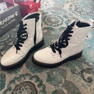 Madden Girl White and Black Combat Boots